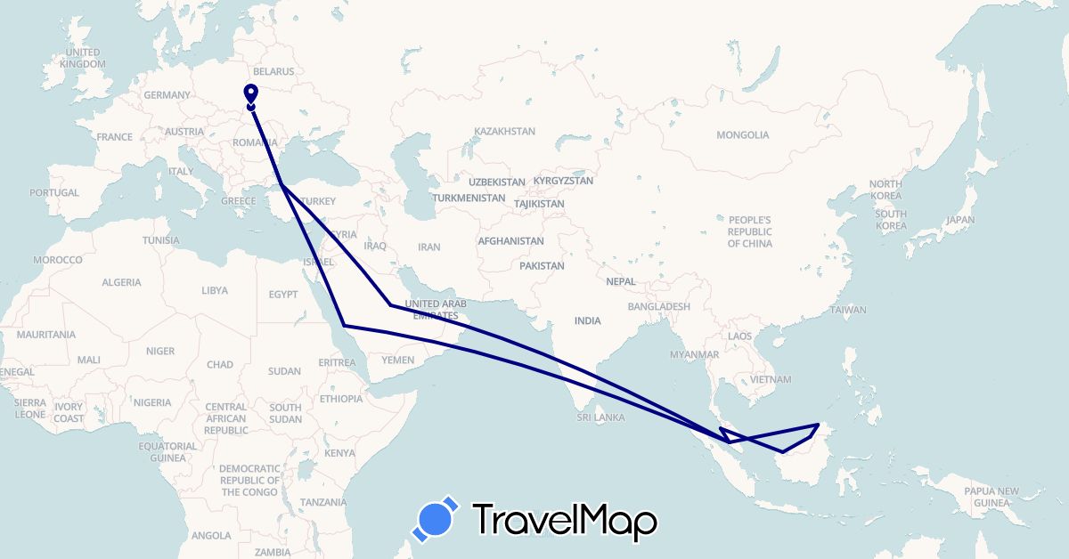 TravelMap itinerary: driving in Malaysia, Saudi Arabia, Turkey, Ukraine (Asia, Europe)